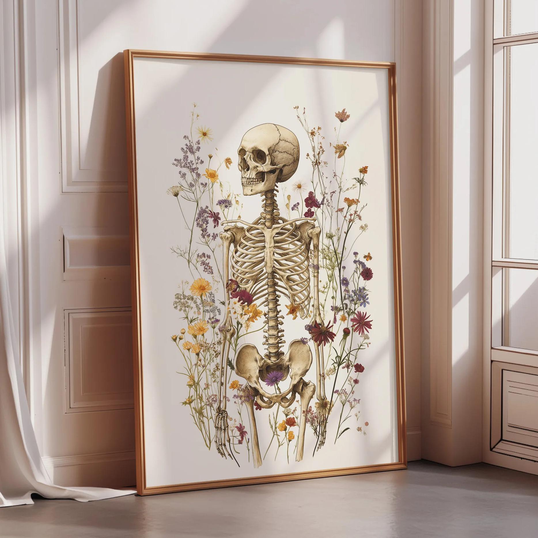 Botanical Skeleton Wall Art Print – Minimal Scandinavian Anatomy Poster ...