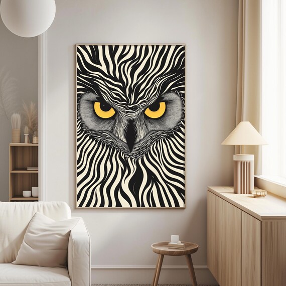 Psychedelic Owl Wall Art – Optical Illusion Bird Print, Vintage
