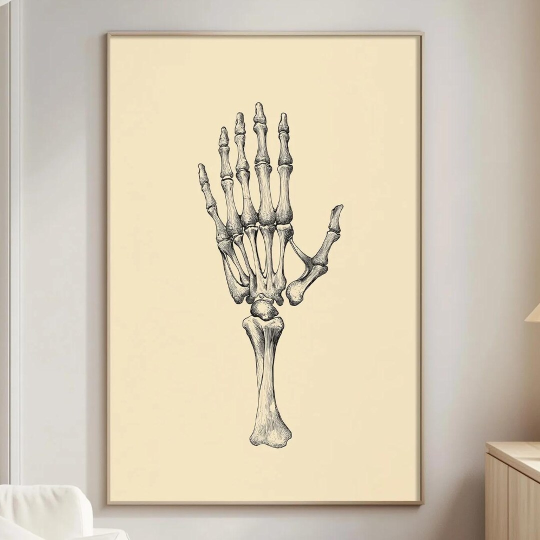Minimal Skeleton Hand Wall Art Print – Scandinavian Anatomy Line ...