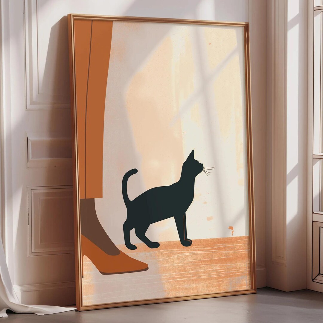 Minimalist Black Cat Wall Art Modern Pet Print, Elegant Cat Silhouette ...