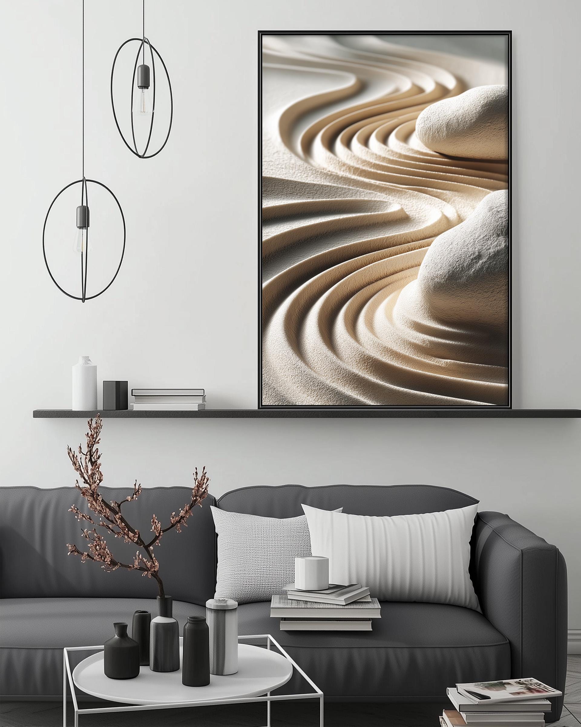 Zen Rock Garden Ocean Wall Art Print, Japanese Minimalist Sand Wave ...