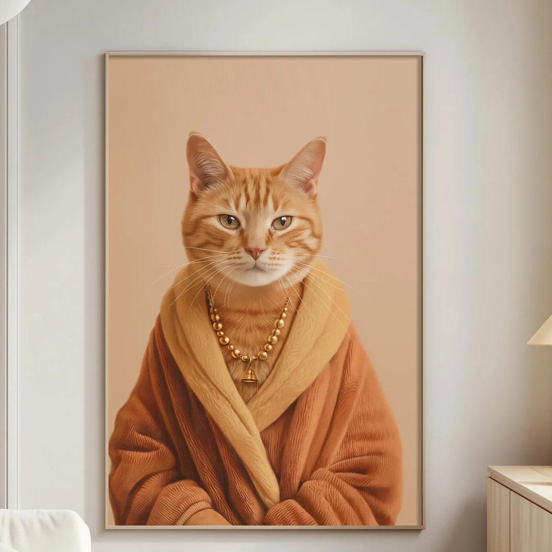 Funny Cat Wall Art Print Luxury Spa Cat Poster, Stylish Orange Tabby in ...
