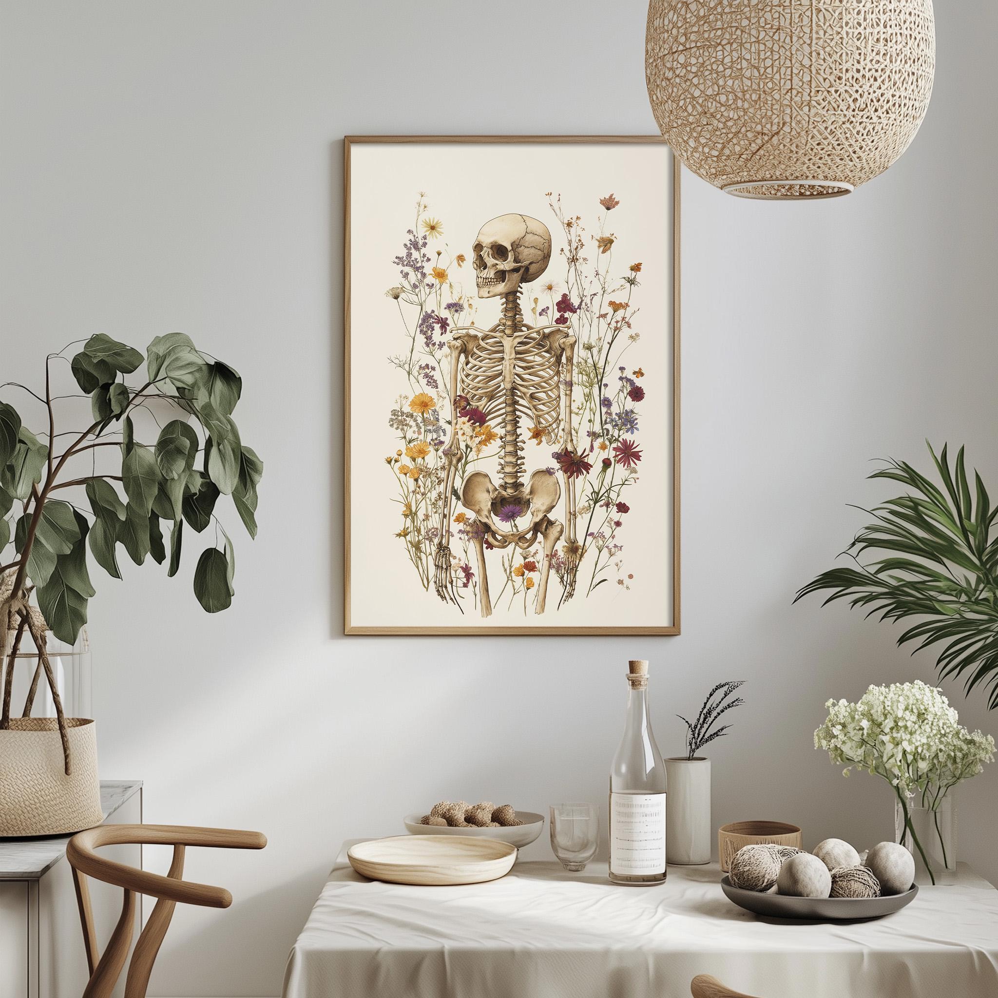 Botanical Skeleton Wall Art Print – Minimal Scandinavian Anatomy Poster ...