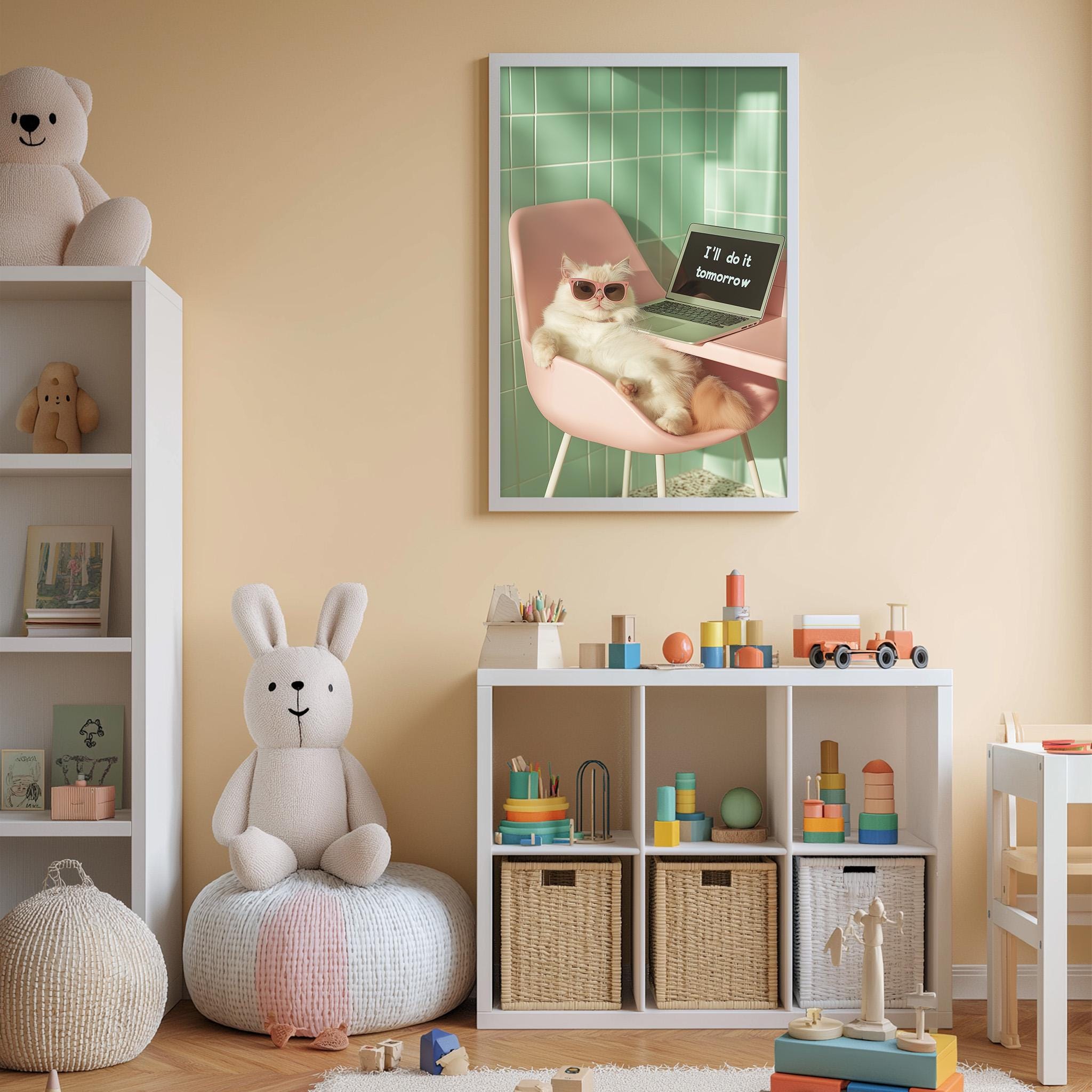 Funny Grumpy Cat Office Wall Art Print, Procrastination Cat Poster ...