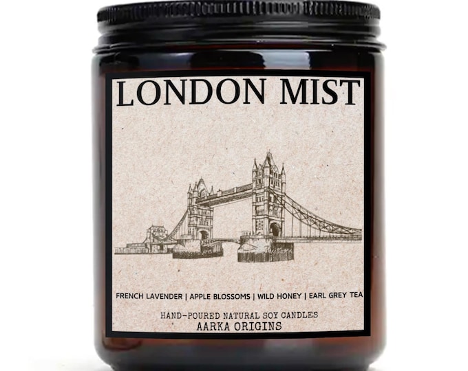London Mist Soy Candle, london fog candle, travel candle, bookish candle, Book Inspired Candle, Bookworm Gift, Literary Candles, wax melts