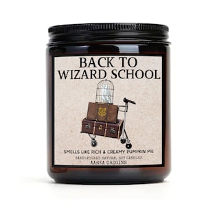 Back To Wizard School Soy candle,spooky candle, pumpkin pie candle, halloween decor, gifts for readers, book lovers gifts, bookish, wax melt