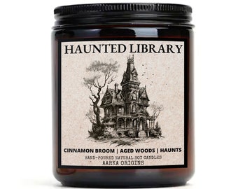 Haunted Library Soy candle, spooky candle, halloween candle, halloween decor, gifts for readers, bookish gifts, Gothic, cottagecore, Witchy