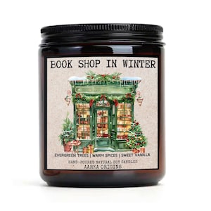 Book shop in winter Soy Candle, Literary Candle, Christmas Gift, Book Lovers Gift, gifts for readers, bookish candle, winter decor, wax melt