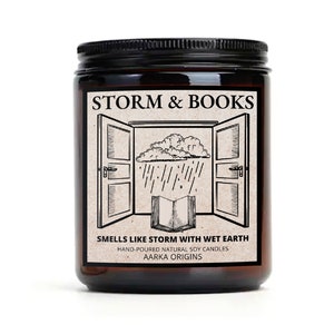 Storm and Books Soy Candle, Rain Scented, Scented Candle, Literary Candle, Book Inspired Candle, Bookish Candle Gift, Wax  melts