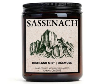SASSENACH Soy Candle, Book Scented Candle, Literary Candle, Book Inspired Candle, Book Candle Scent, oakmoss scented candle, nature inspired