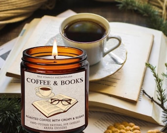 Coffee and Books Soy Candle, Bookish Gift, Bookworm gifts, Book Scented Candle, Literary Candle, Book Inspired Candle, Bookish Scent, coffee