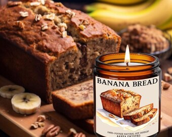 Banana Nut Bread soy candle, Fresh Baked Scent, Sweet Bakery, Cozy Home Scent, Foodie Gift, Warm Dessert Candle, gourmand, Gifts for reader