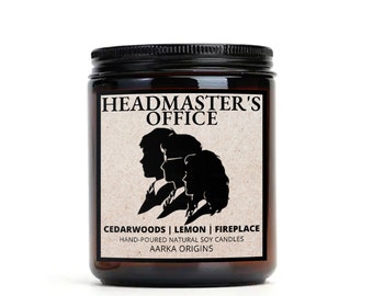 Headmaster's Office Soy Candle, Literary Candle, Wizard and Magic Inspired Candle, Bookish Gift, gift for readers, lemon fireplace scented