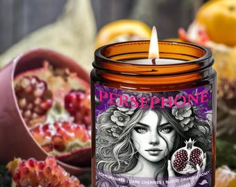 PERSEPHONE soy candle, Goddess of Spring , Greek Mythology Romance Inspired, Literary candles, queen of underworld, Bookish candle gifts