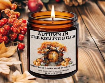 Autumn in the Rolling Hills Soy Candle, Literary Gifts, Fantasy Inspired, Geek Gift, RPG, Gamer, DnD, Fall, Autumn, pumpkin spice, Booksih