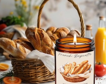 French Baguette Soy candle, Parisian Bakery, Bread Scented Candle, Bookish Candles, Paris Candle, Gift For Baker, France, Paris Gifts, Melts