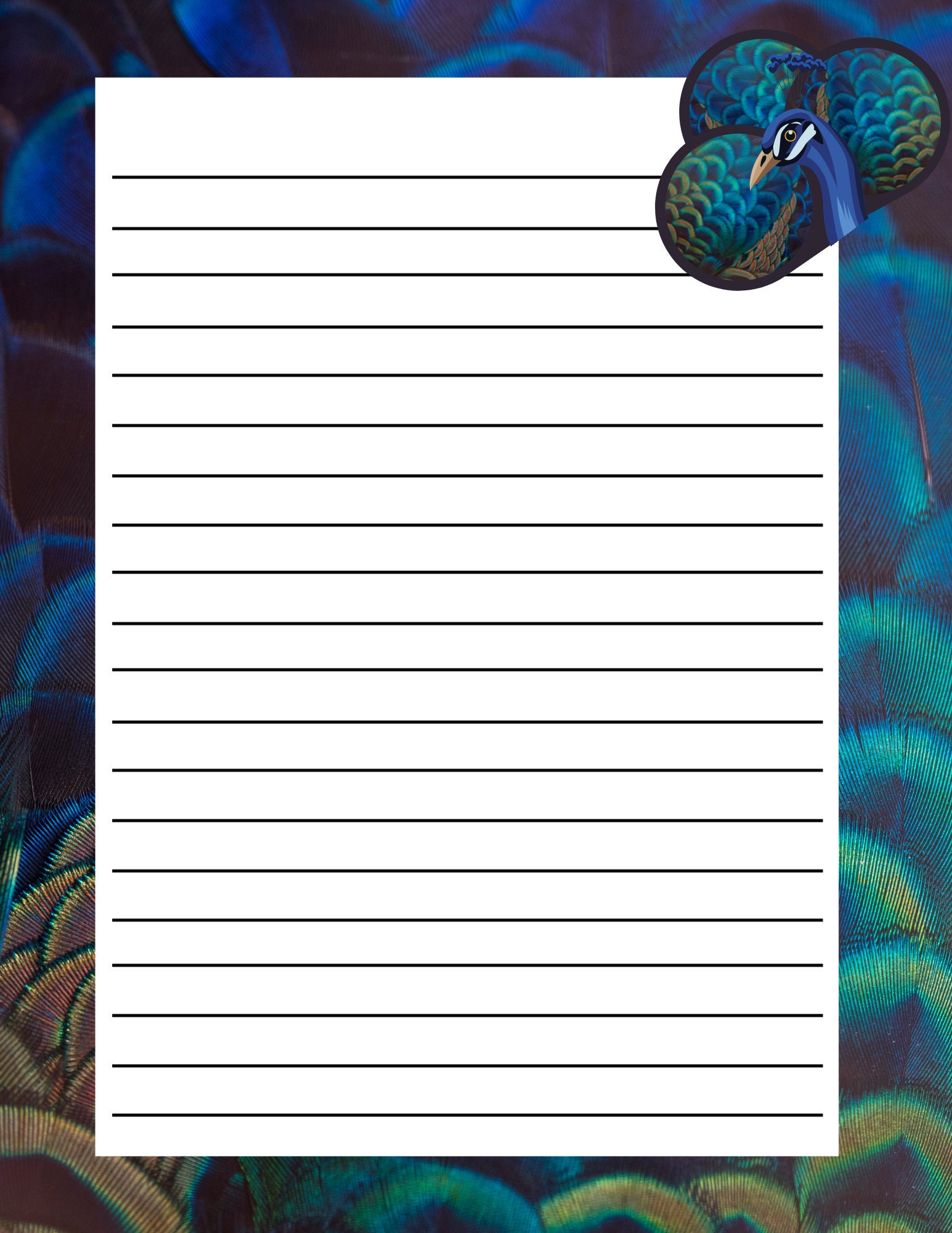 Peacock stationary printable digital download | Etsy