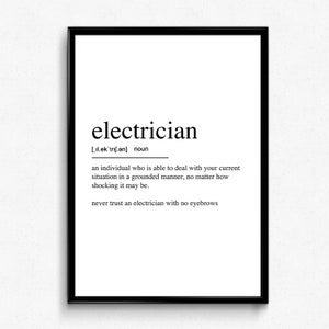 Electrician Definition Poster. Electrical Engineer Wall Art Print Gift, Wrapped Canvas - Ready to Hang