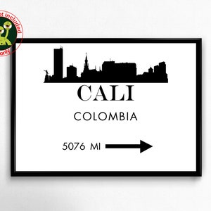Cali Mileage Sign Print. Colombia Modern Travel Poster. City Skyline Wall Art. Distance Gift