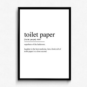 Póster con la definición del papel higiénico. Decoración moderna para el baño, letrero para inodoro, impresión de arte minimalista para la pared del baño, lienzo envuelto, listo para colgar