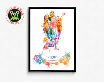 Virgo Zodiac Sign Personalized Poster, Astrology Star Print. Birthday Gift, Watercolor Wall Art