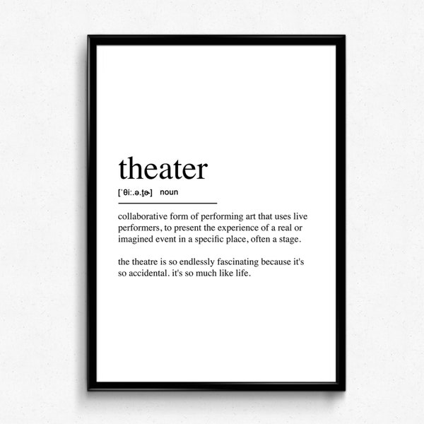 Theater Definition Poster. Quote Wall Art, Modern Minimalist Print, Scandinavian Decor, Wrapped Canvas - Ready to Hang