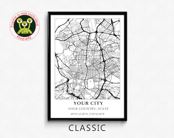 Custom Map Print, Any Location, Your City Map Poster, Traveler Gift