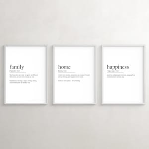 Family Home Happiness Definition Prints: Scandinavian Wall Art Set