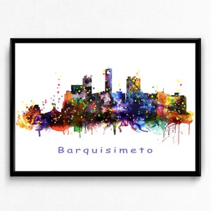 Barquisimeto, Caracas, Maracaibo, impressão em aquarela do horizonte da cidade, pôster de paisagem urbana, arte de parede de viagem, tela embrulhada - pronta para pendurar