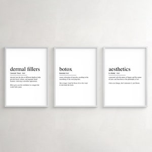 Dermal Fillers, Botox, Aesthetics Definition Posters, Beauty Salon Modern Wall Art, Clinic Minimalist Decor, Set of 3 Prints