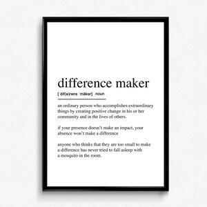 Plakat z definicją Difference Maker. Nowoczesny cytat na ścianę, minimalistyczny wydruk. Prezent dla najlepszego przyjaciela, płótno owinięte w folię - gotowe do powieszenia