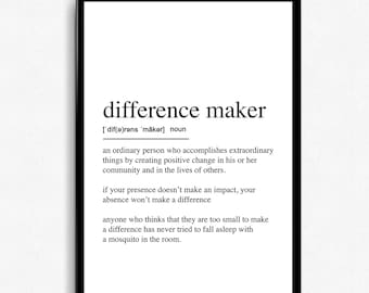 Difference Maker Definition Print, Modern Minimalist Wall Art, Quote Art Large Canvas