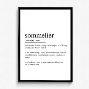 Sommelier Definition Poster. Modern Wall Art Print. Sommelier Gift, Restaurant Decor, Wrapped Canvas - Ready to Hang