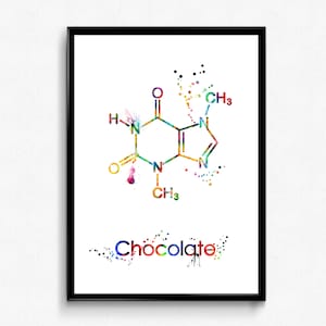 Schokolade Molekül Aquarell Illustration Druck. Theobromin chemische Formel Poster. Chemie Wandbild. Gewickelte Leinwand - fertig zum Aufhängen