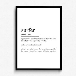 Surfer Definition Print: Surfing Quote Wall Art (Ready to Hang)