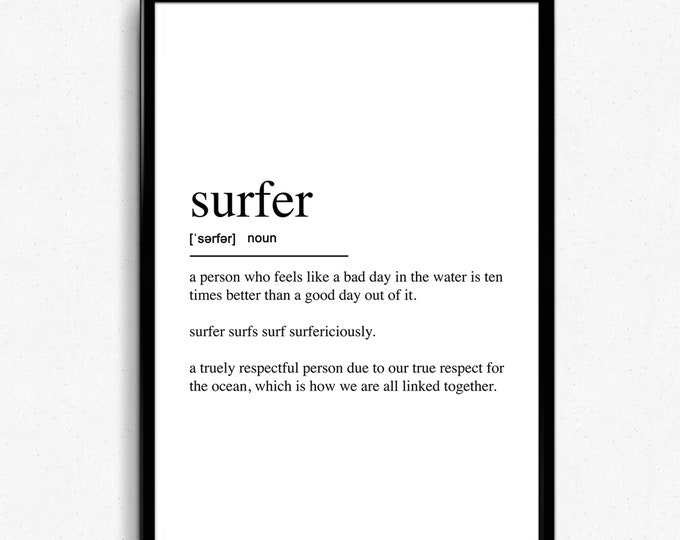 Surfer Definition Poster. Surfing Quotes Wall Art Print, Surfboarder Gift Surfrider, Wrapped Canvas - Ready to Hang