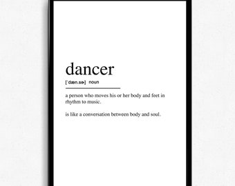 Dancer Definition Poster. Modern Wall Art Print. Dancer Gift, Dancing Decor, Wrapped Canvas - Ready to Hang