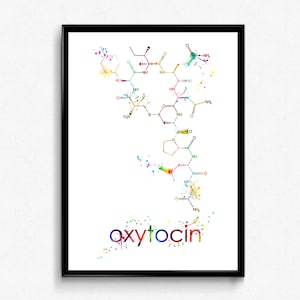 Oxytocin Molecule Watercolor Print: Love Hormone Canvas Art