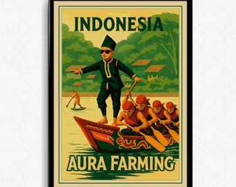 Dancing Kid Dragon Boat Print: Viral Meme Art, Indonesia Travel Poster