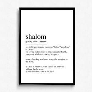 Shalom Definition Art Print: Jewish Home Decor, Hebrew Word