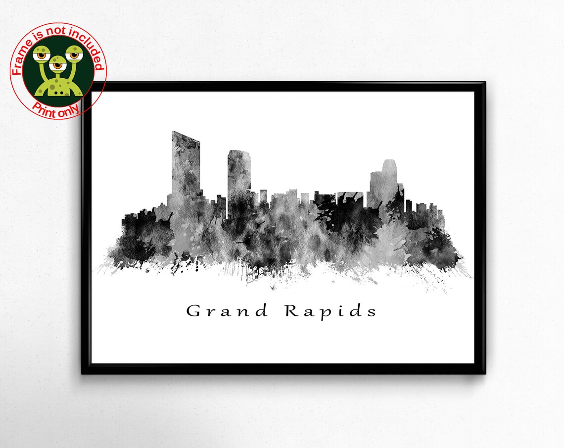 Grand Rapids Michigan Skyline Wall Art Cityscape Watercolor Etsy