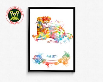 Aries Zodiac Sign Personalized Poster, Astrology Star Print. Birthday Gift, Watercolor Wall Art