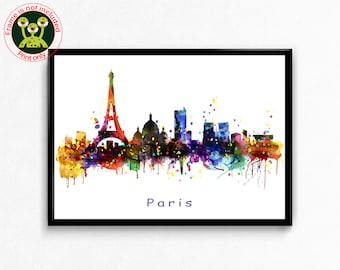 Paris France Skyline Watercolor Print: Custom Cityscape Art