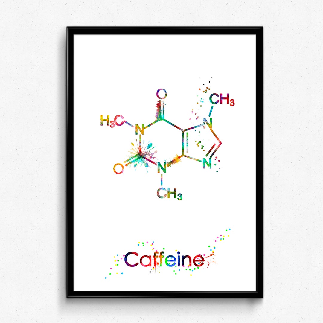 Caffeine Molecule Watercolor Poster. Coffee Lover Gift. Kitchen Modern ...