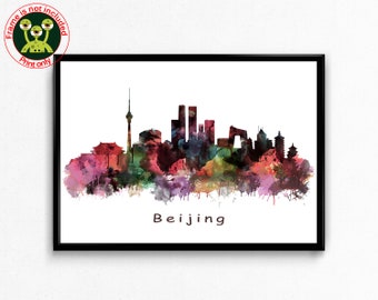 Any Chinese City Skyline Watercolor Print, Personalized Custom City Name Cityscape Poster, Best Travel Keepsake Gift, China Vibrant Wall Art