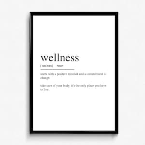 Poster sulla definizione di benessere. Arte murale moderna, stampa minimalista, arredamento scandinavo, regalo incoraggiante, tela avvolta - pronta da appendere