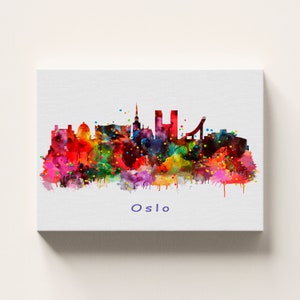 Oslo Norway Wall Art, City Skyline Watercolor Print, Cityscape Poster, Wrapped Canvas - Ready to Hang