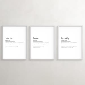 Home Love Family Definition Prints: Scandinavian Wall Art Set