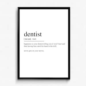 Zahnarzt Definition Poster. Moderne Kunst, Minimalist Druck, Zahnmedizin Geschenk, Gewickelte Leinwand - Fertig zum Aufhängen
