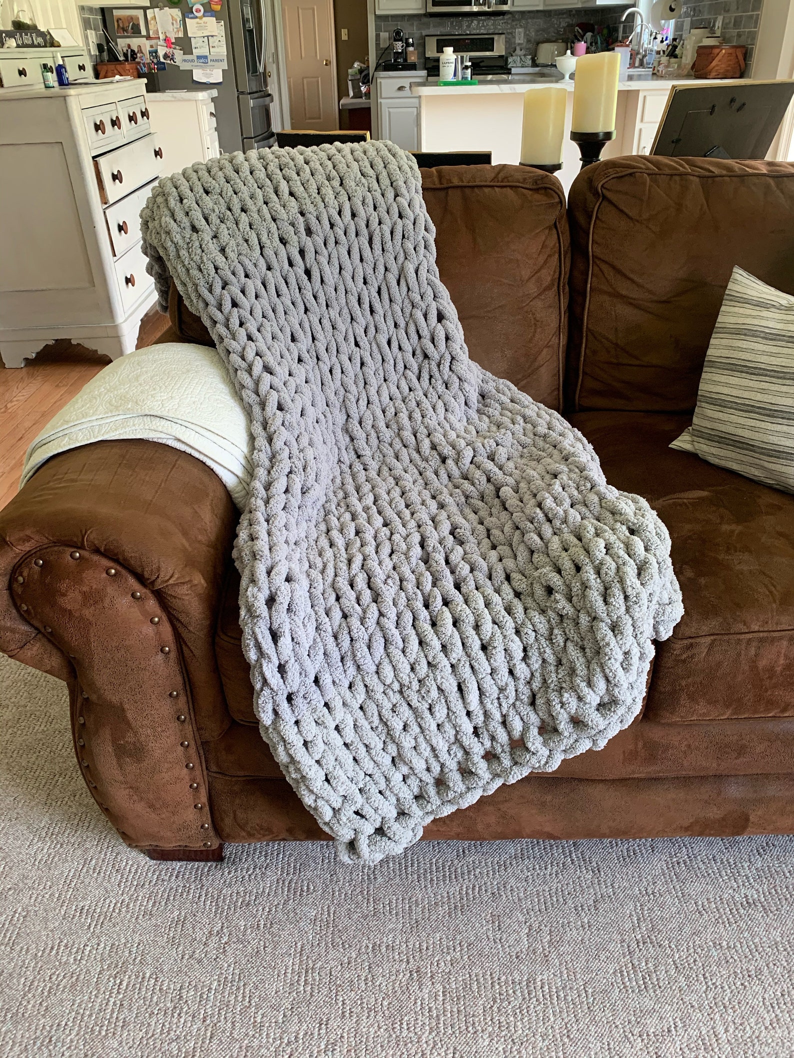 Handmade Chunky 100 Chenille Blanket Throws Large Light Gray Etsy